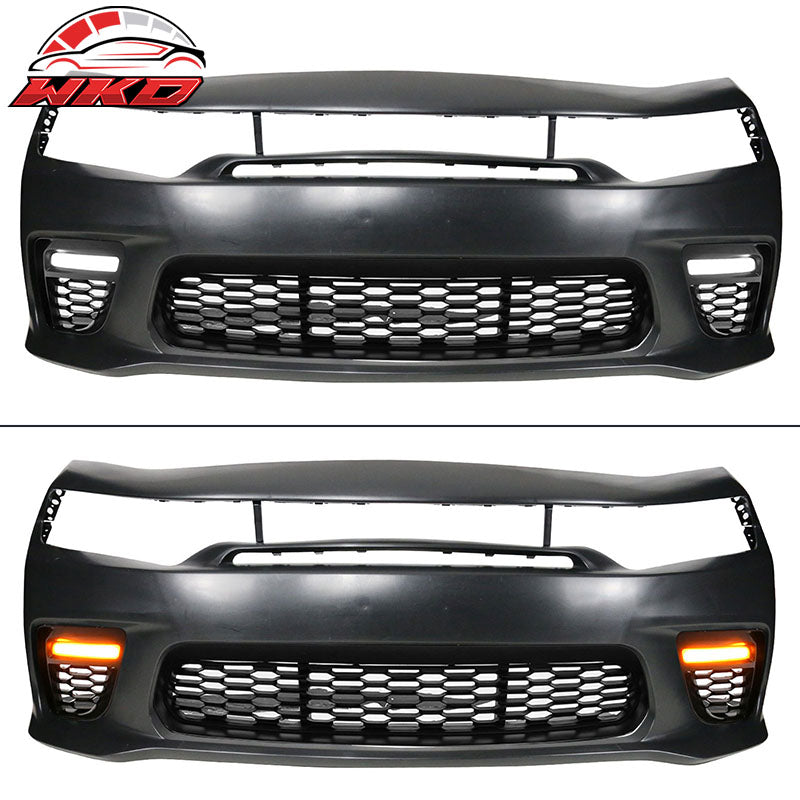 Fits 15-23 Charger SRT Upper Lower LED Grilles Front Bumper Cover W/ Pink Lip PP