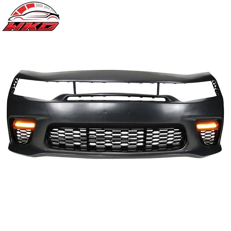 Fits 15-23 Charger SRT Upper Lower Grilles Front Bumper Cover Yellow Lip PP LED