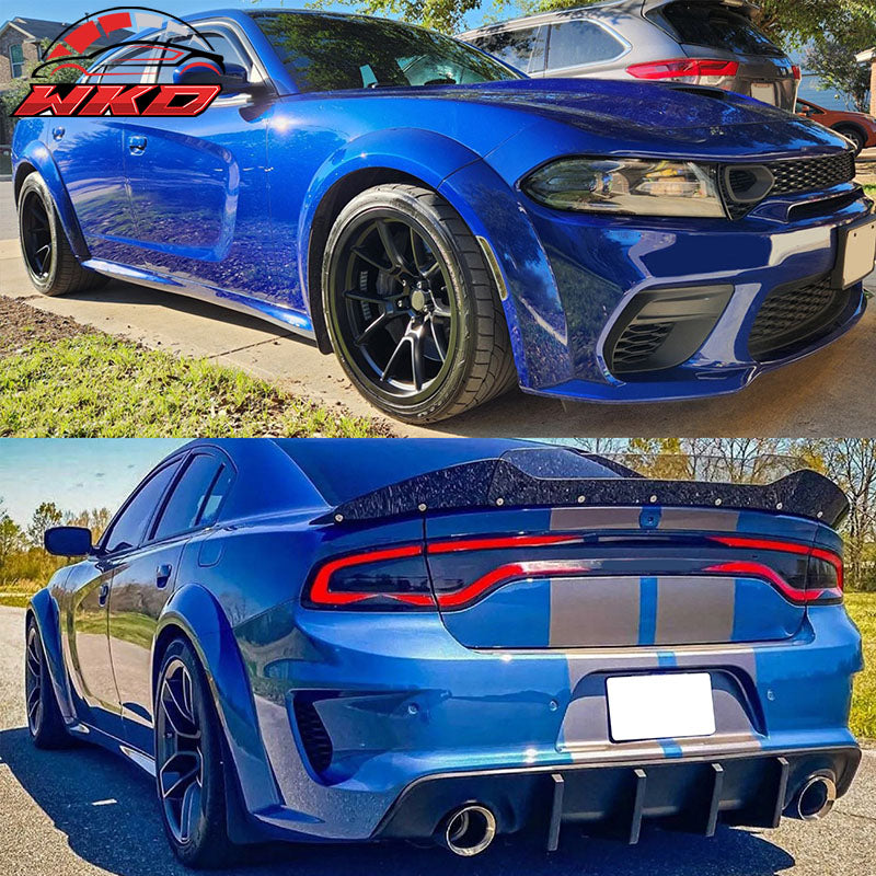 Fits 15-23 Charger Widebody Bumper Covers W/ SRT Grilles + Matte Black Diffuser