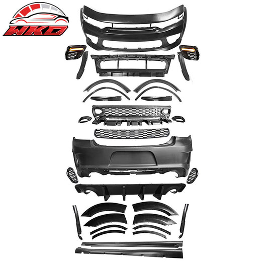 Wholesale 15-23 Charger Widebody LED Bumper Covers W/ SRT Grilles Gloss Black Diffuser