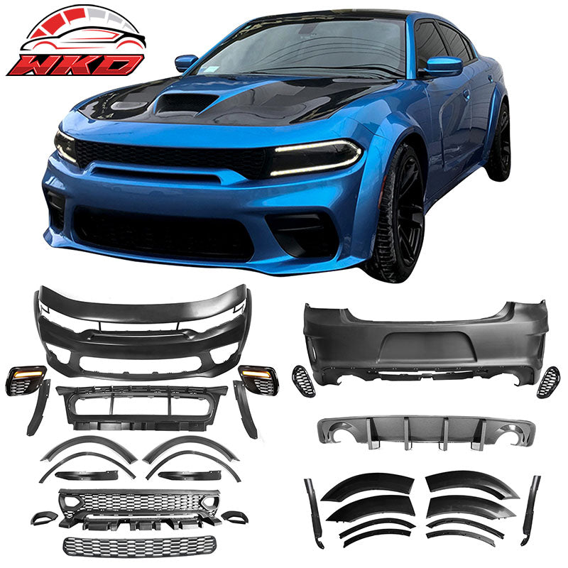 Fits 15-23 Charger Widebody Bumper SRT Grille Carbon Fiber Print Diffuser W/ LED