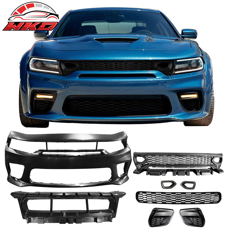 Fits 20-23 Charger Widebody SRT Front Bumper Assembly Replacement W/ LED Grilles