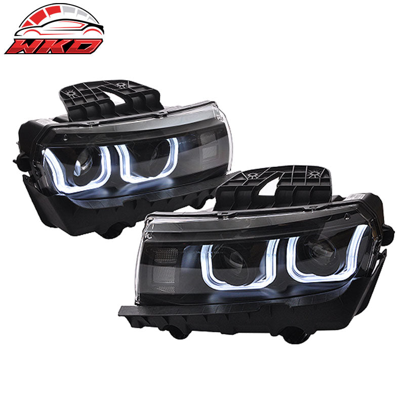 Fits 10-13 Camaro ZL1 Style Front Bumper Cover Conversion Black Headlights DRL