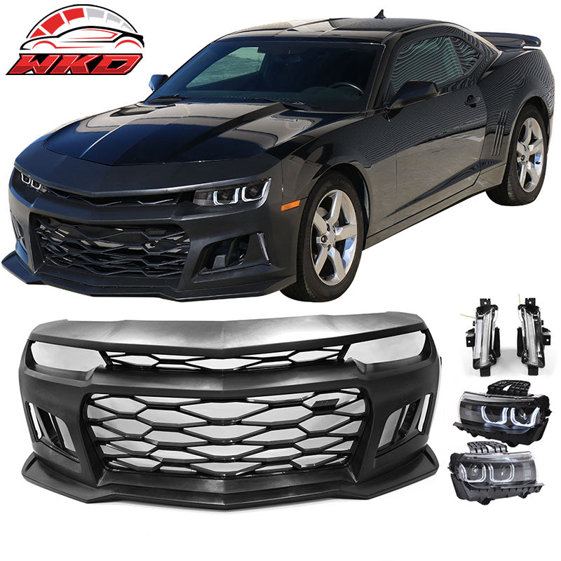 Fit 14-15 Chevy Camaro ZL1 Style PP Front Bumper Cover Black Headlight Fog Light