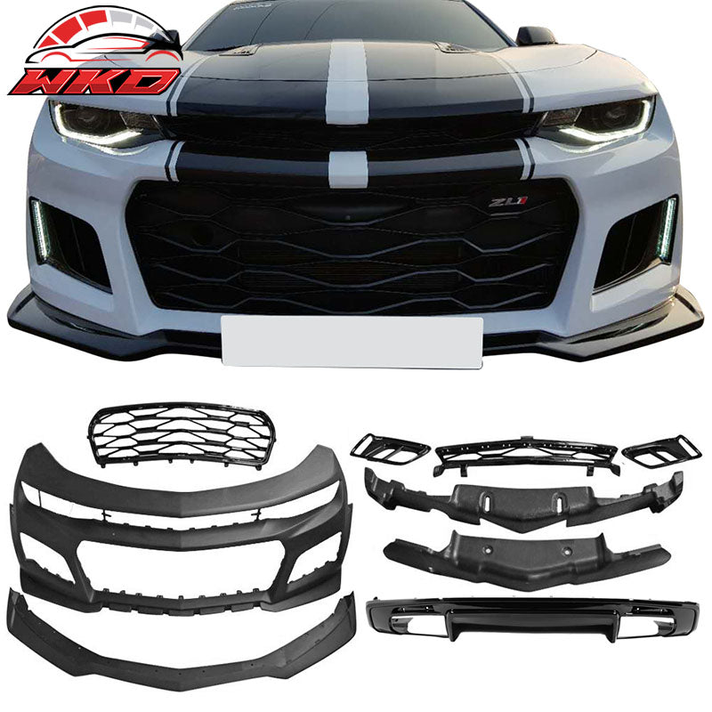 Fits 16-18 Chevy Camaro ZL1 Style Front Bumper Cover w/ OE Style Rear Diffuser