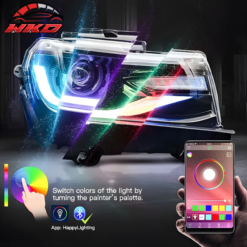 Fits 14-15 Chevy Camaro 6th Gen Style Projector DRL LED Headlights w/ 20 Colors