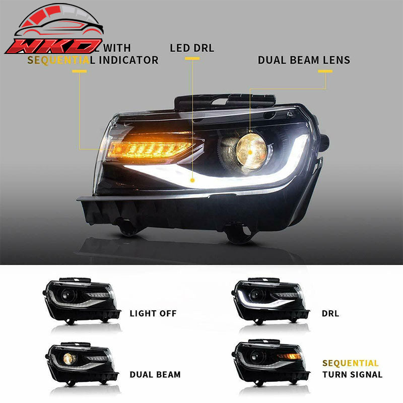 Fits 14-15 Chevy Camaro 6th Gen Style Projector DRL LED Headlights w/ 20 Colors