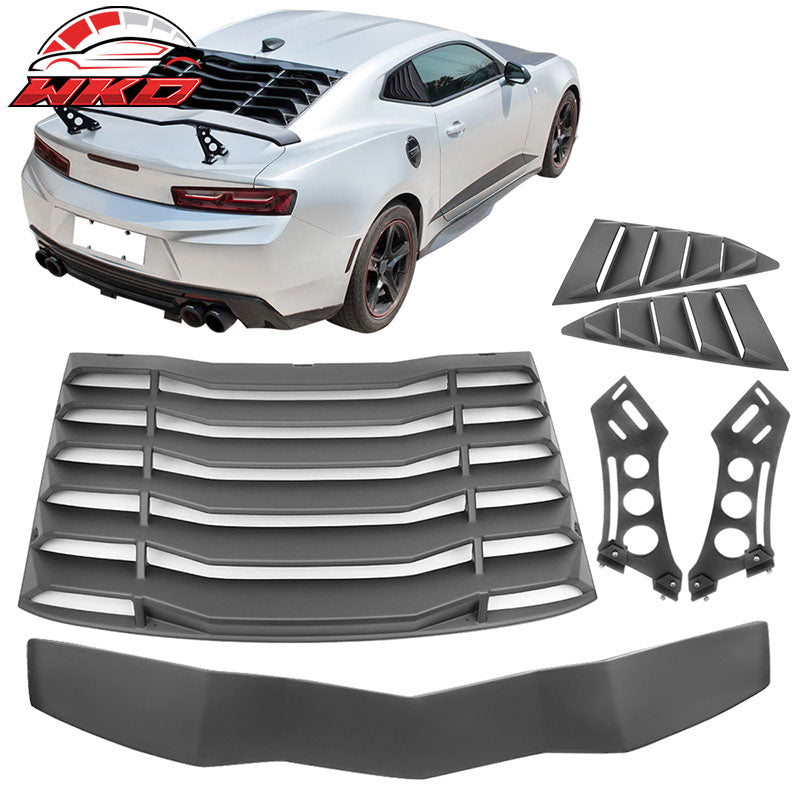 Fits 16-24 Chevy Camaro Rear + Side Window Louvers + GT Trunk Spoiler Wing - ABS
