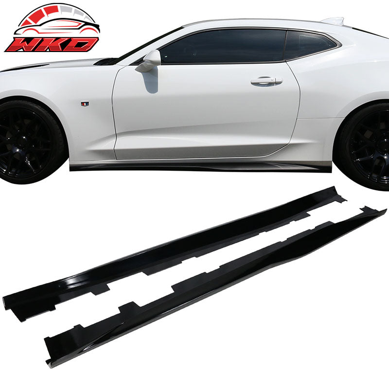 Fits 16-24 Chevy Camaro ZL1 Style Gloss Black Side Skirts ABS Pair