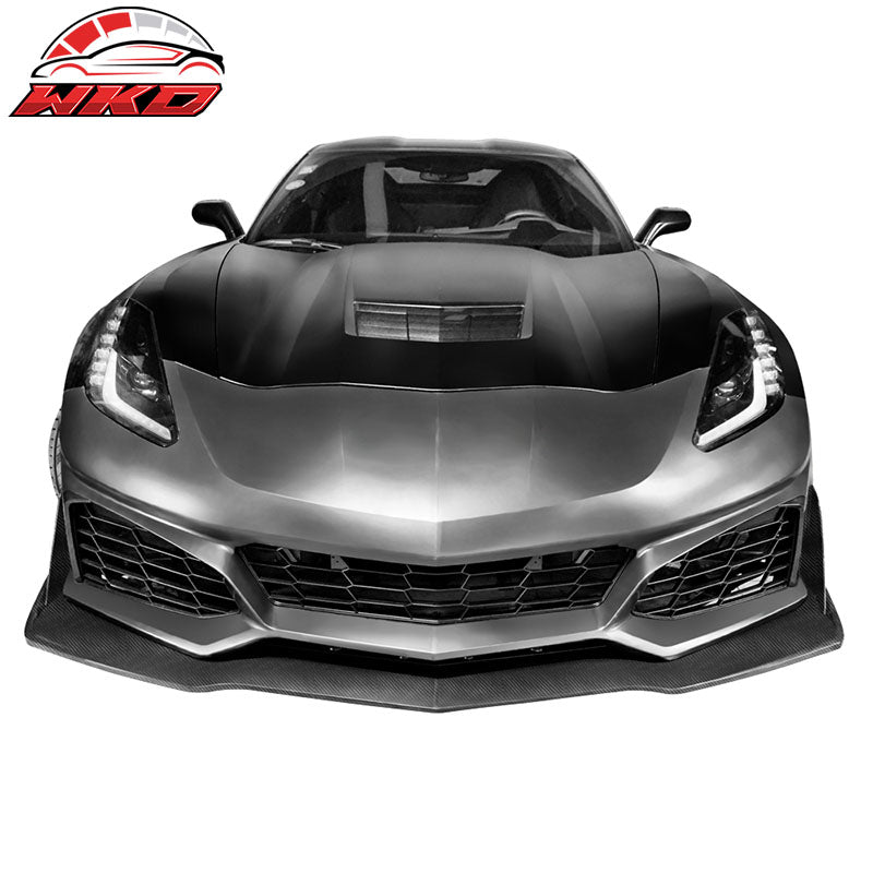 Fits 14-19 Chevy Corvette C7 Front Bumper Conversion + Carbon Fiber Splitter