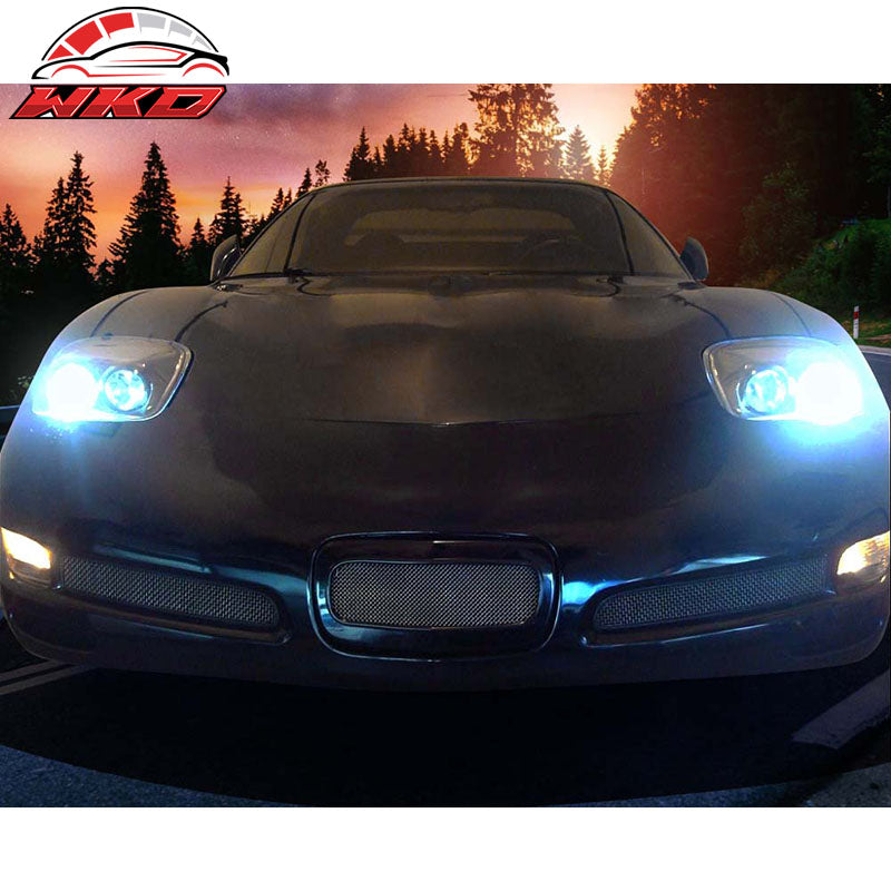Fits 97-04 Chevy Corvette C5 Headlights Projector Lamp Black Dual LED Halo Rims