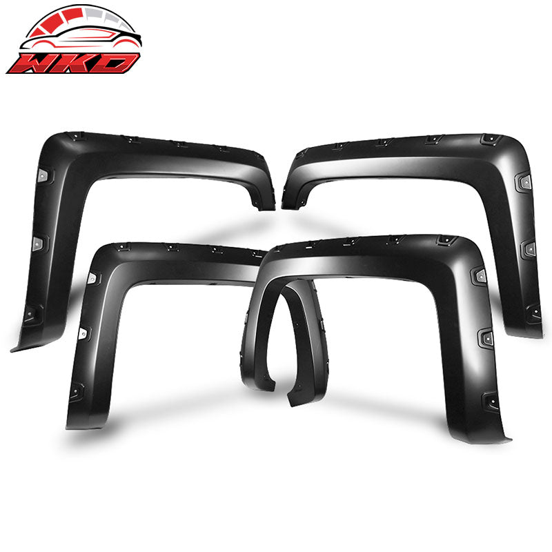 Fits 14-18 Silverado 1500 Long Bed Pocket Rivet Style Fender Flare 4PC Unpainted