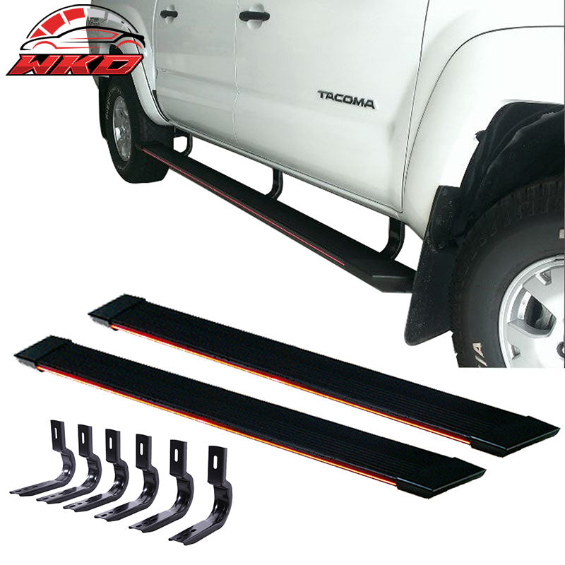 Fit 07-14 Silverado Sierra Double Cab Running Boards W/Amber LED Strip + Bracket