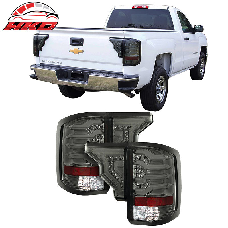 Fits 14-19 Silverado 1500 2500 3500 LED Tail Lights Smoke Lens Chrome Housing