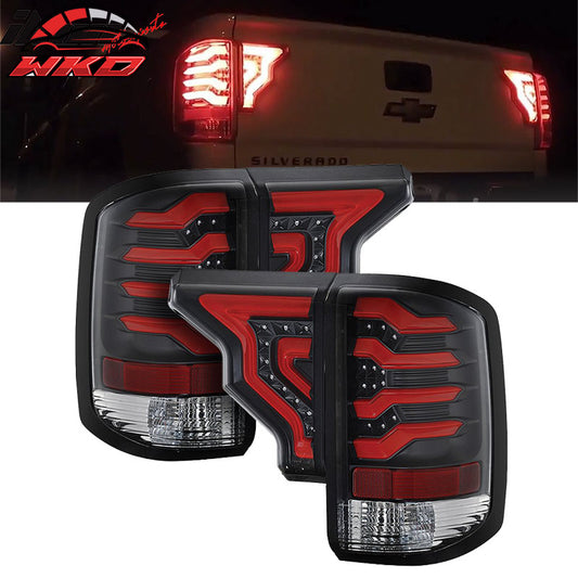 Wholesale 14-19 Silverado 1500 2500 LED Tail Lights Clear Lens Black Housing Red Bar - Wikond Auto