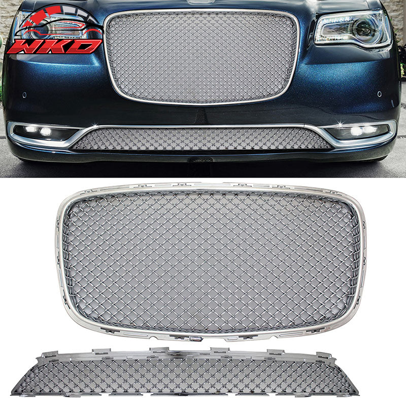 Fits 15-23 Chrysler 300 300C B Style Upper + Lower Grill Grille - Chrome