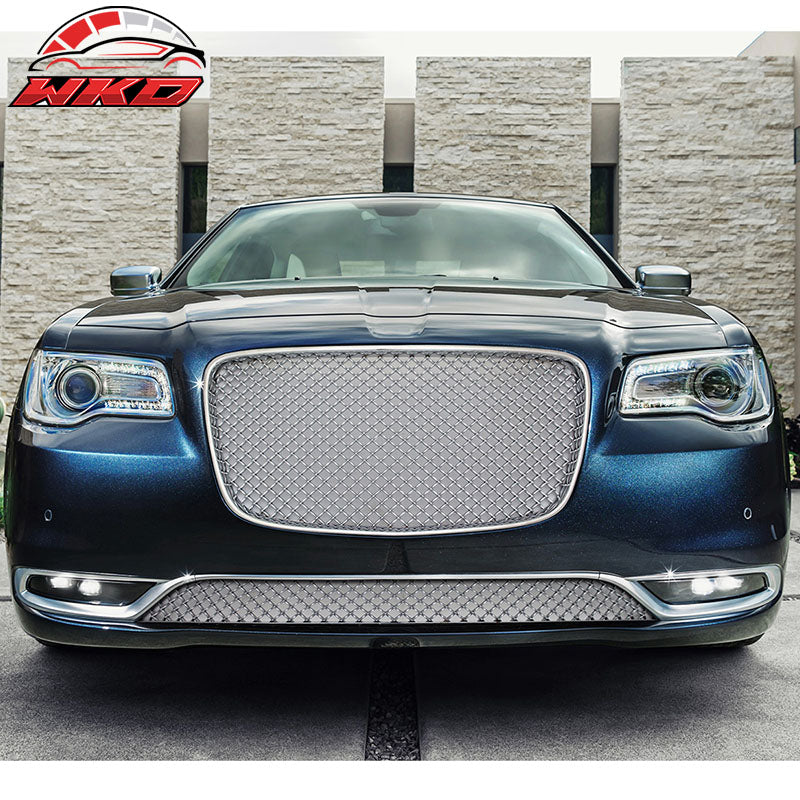 Fits 15-23 Chrysler 300 300C B Style Upper + Lower Grill Grille - Chrome