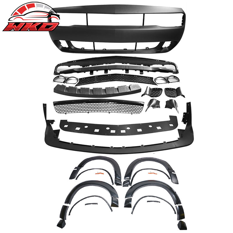 Wholesale 08-14 Dodge Challenger Front Bumper Cover + Demon Style Lip + Fender Flares