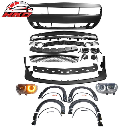 Wholesale 08-14 Challenger Front Bumper Cover + Demon Lip + Fender Flare + Headlights