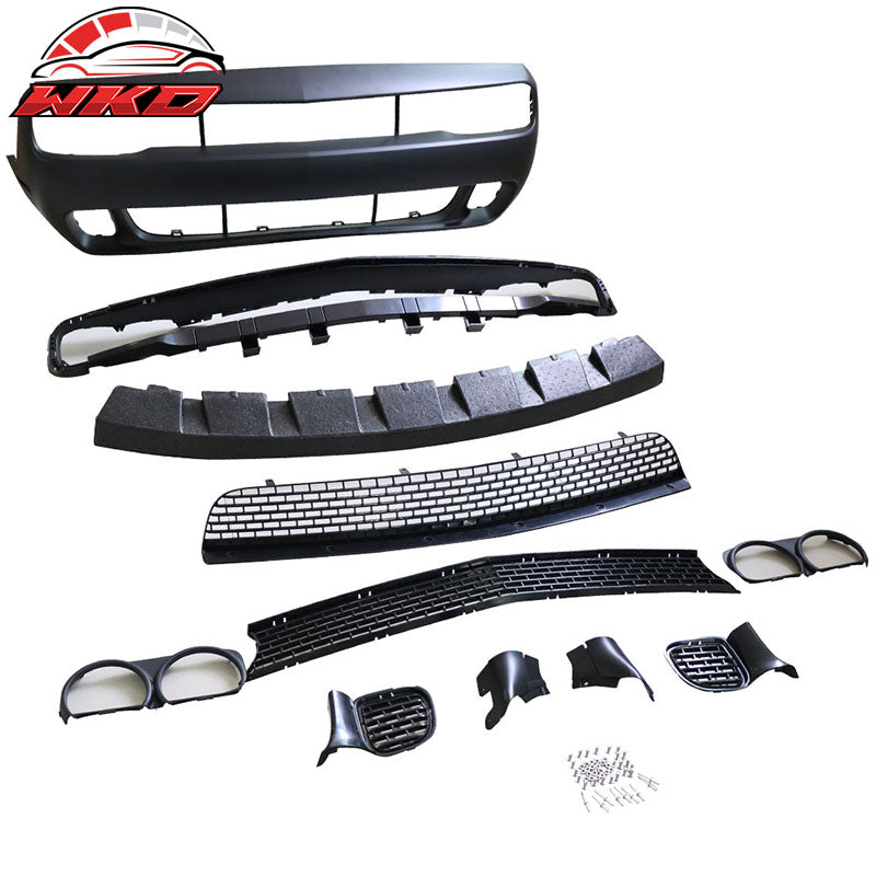 Fits 08-14 Challenger Front Bumper Cover + Demon Lip + Fender Flare + Headlights