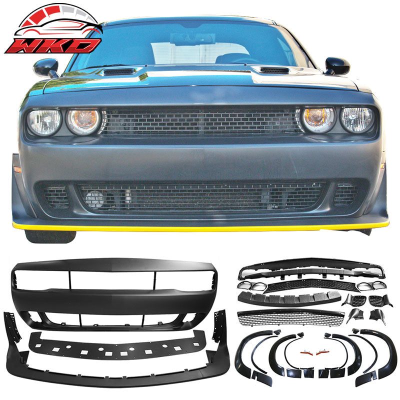 Fits 08-14 Challenger Front Rear Bumper w/ Lip + Demon Fender Flare +V4 Diffuser