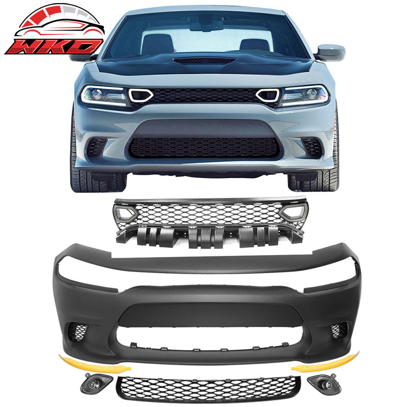 Fits 15-23 Dodge Charger Front Bumper Cover + Foglights + Grille w/ Lights
