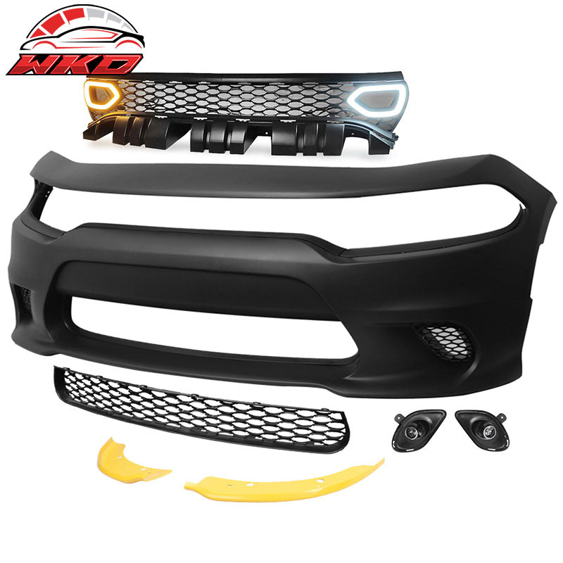 Fits 15-23 Dodge Charger Front Bumper Cover + Foglights + Grille w/ Lights