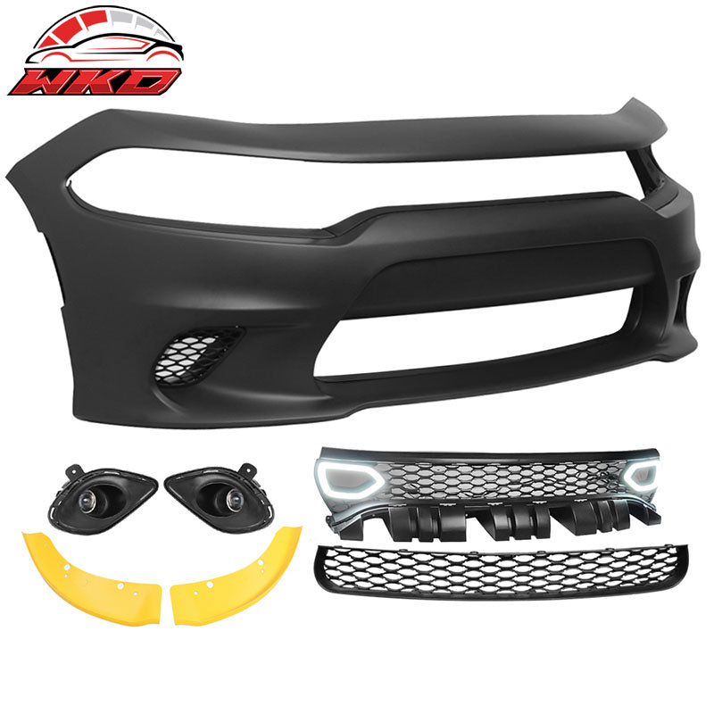 Fits 15-23 Dodge Charger Front Bumper Cover + Foglights + Grille w/ Lights