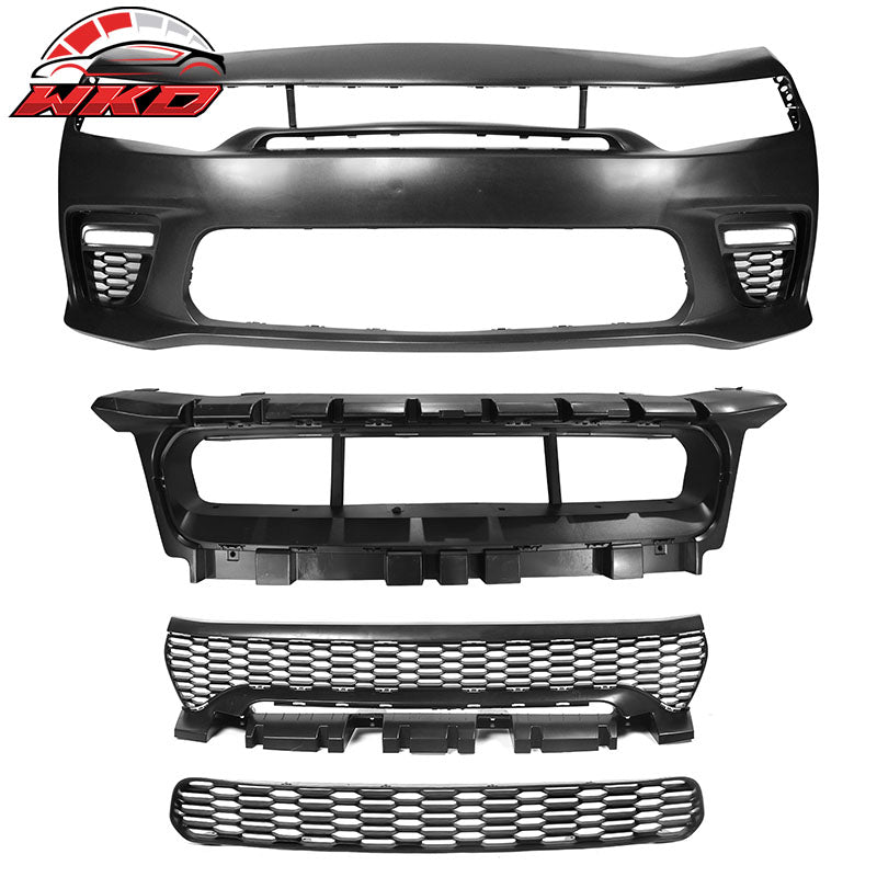Fits 15-23 Dodge Charger Sedan PP Front Bumper Cover W/Grille LED Foglight Cover