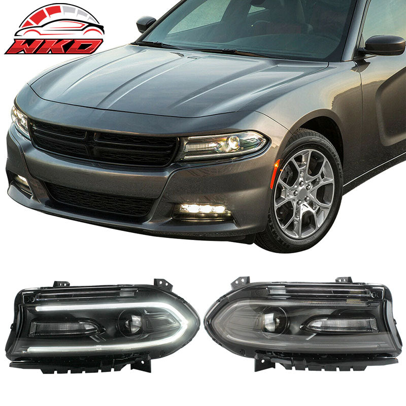 Fits 15-23 Dodge Charger Sequential Indicator LED DRL Projector Headlights Pair