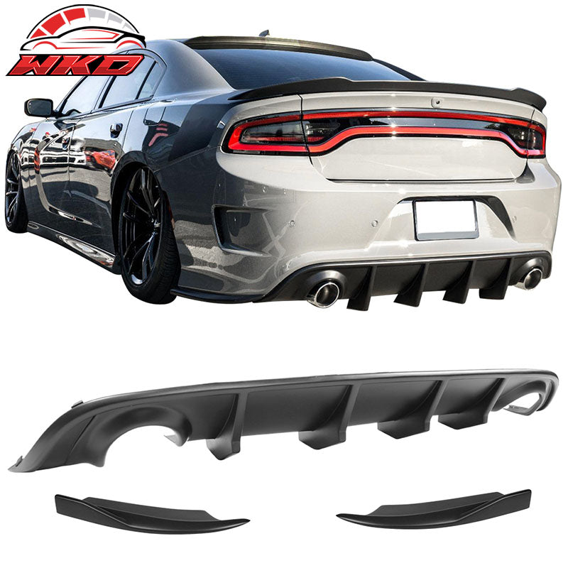 Fits 15-23 Dodge Charger SRT V2 Style Rear Diffuser & 2PC Side Apron Matte Black