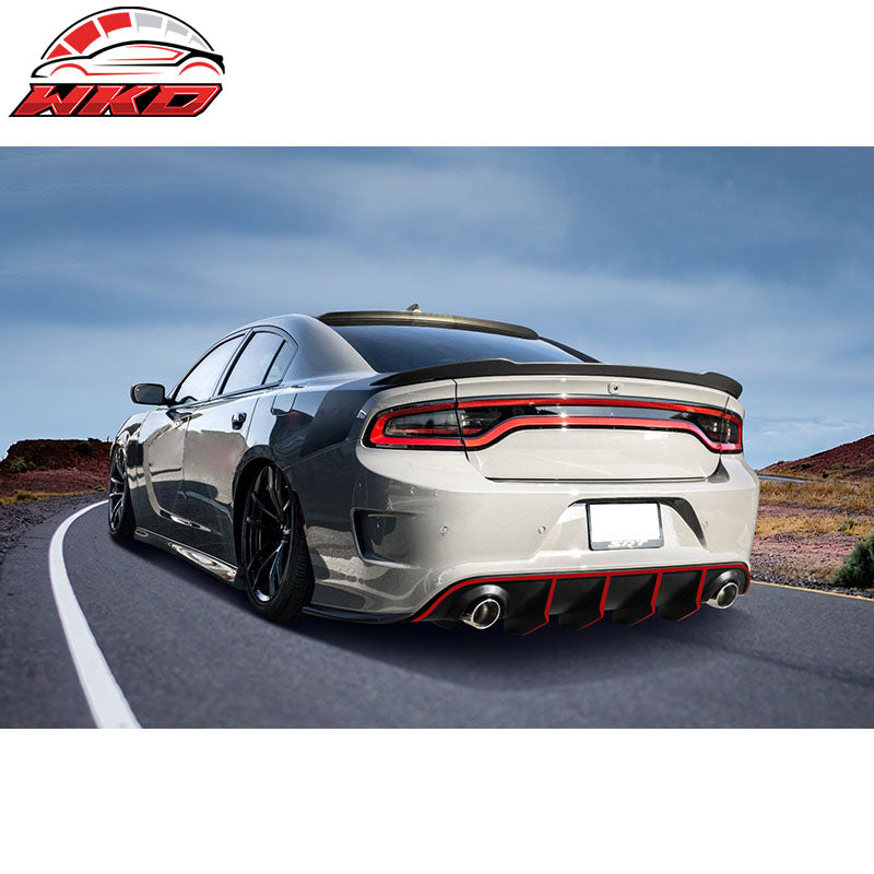 Fits 15-23 Dodge Charger SRT V2 Style Rear Diffuser & 2PC Side Apron Matte Black