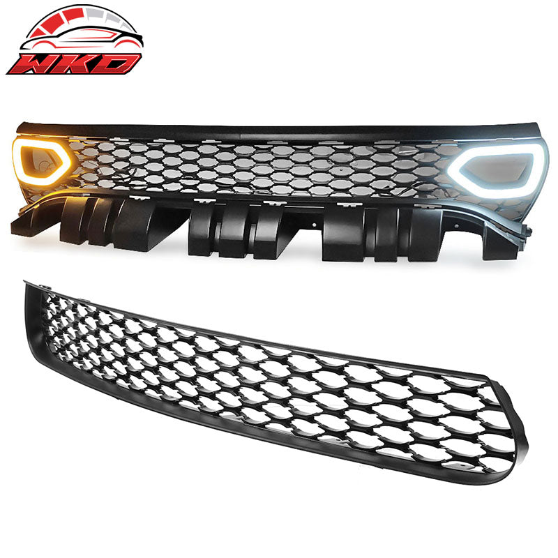 Fits 15-23 Dodge Charger SRT Style Front Upper & Lower Grille w/ LED Lights