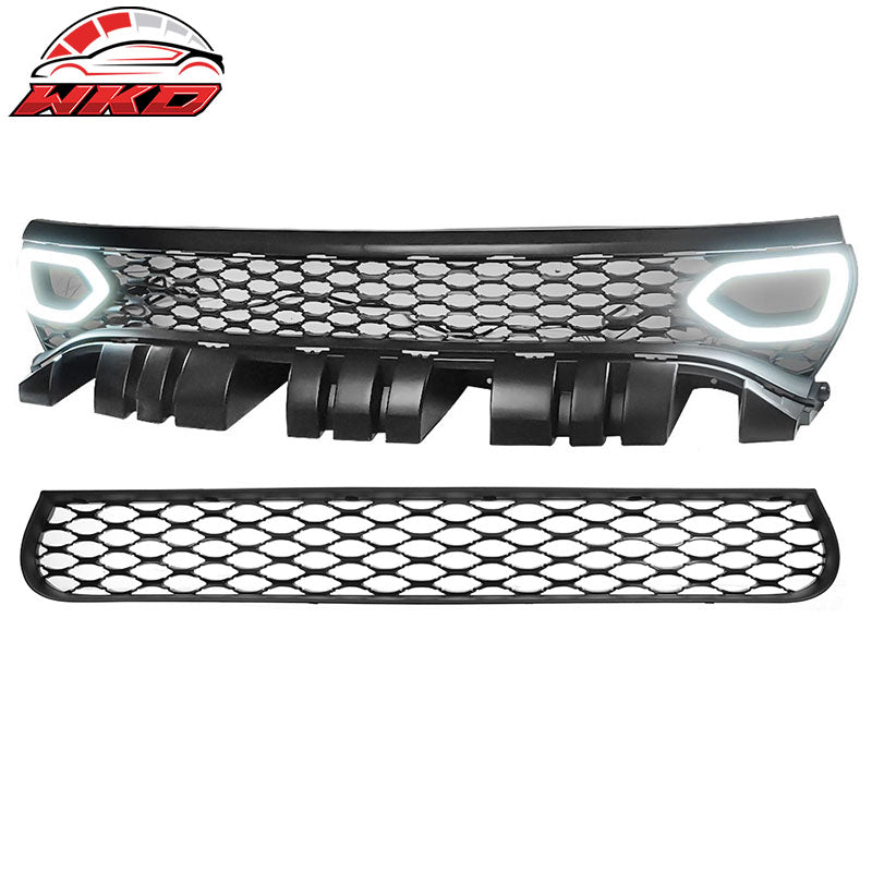 Fits 15-23 Dodge Charger SRT Style Front Upper & Lower Grille w/ LED Lights