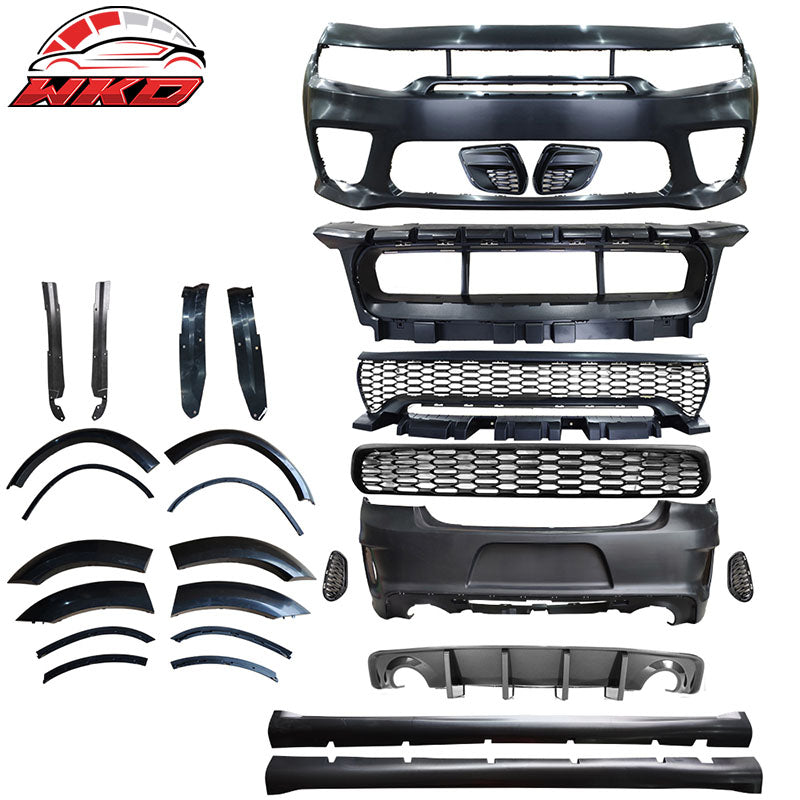 Fits 15-23 Dodge Charger Widebody Whole Bumper Side Carbon Look Diffuser Kits