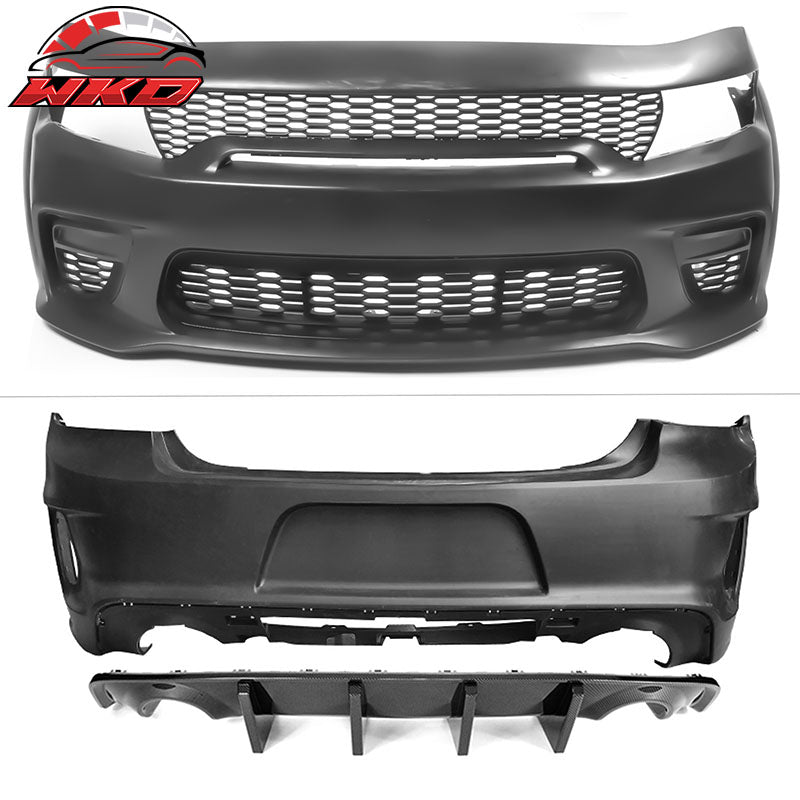 Fits 15-23 Dodge Charger Widebody Whole Bumper Side Carbon Look Diffuser Kits