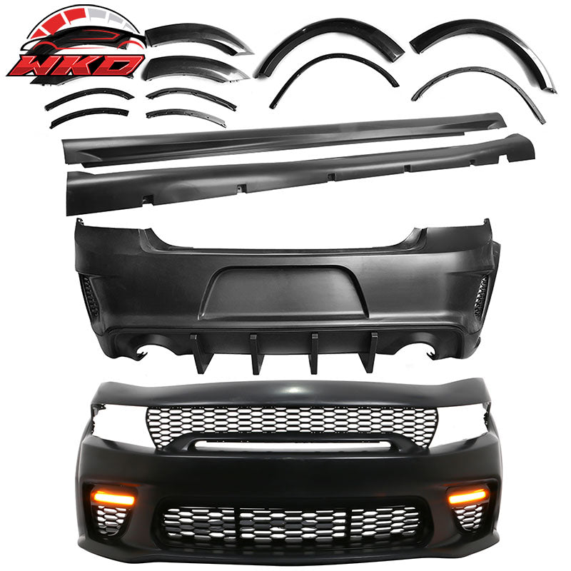Wholesale 15-23 Dodge Charger Widebody Whole Bumper W/ LED Matte Black Diffuser Kits