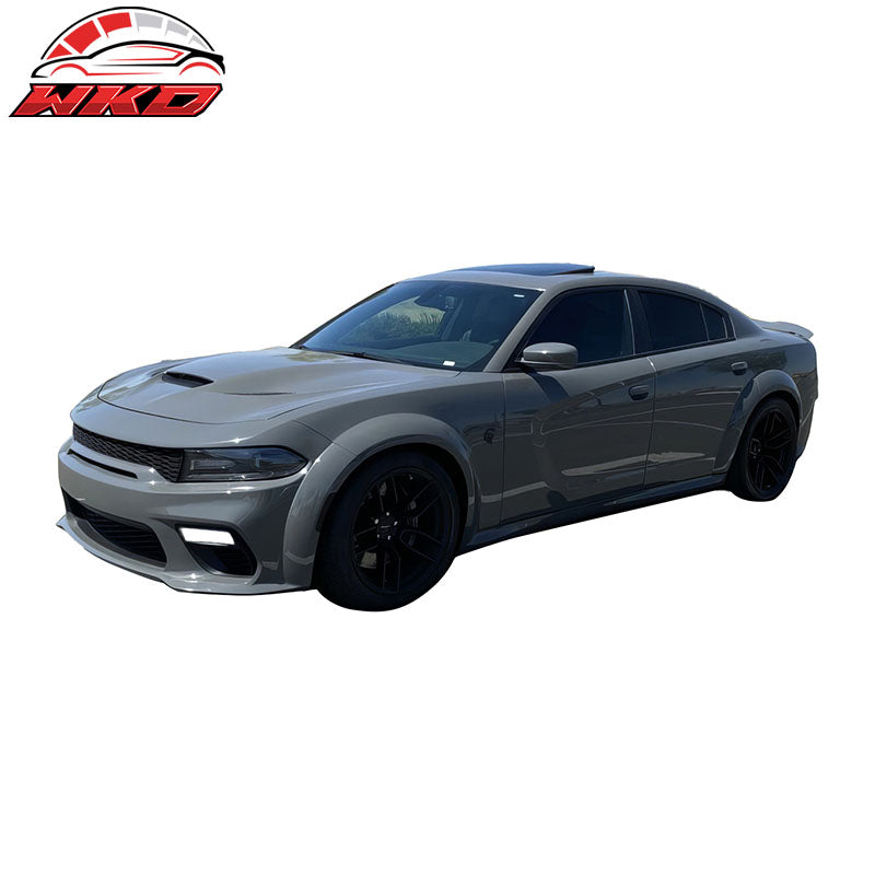 Fits 15-23 Dodge Charger Widebody Whole Bumper Gloss Black Diffuser Kits W/ LED