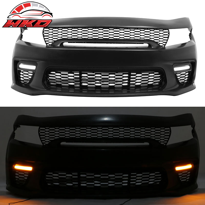 Fits 15-23 Dodge Charger Widebody Whole Bumper Gloss Black Diffuser Kits W/ LED
