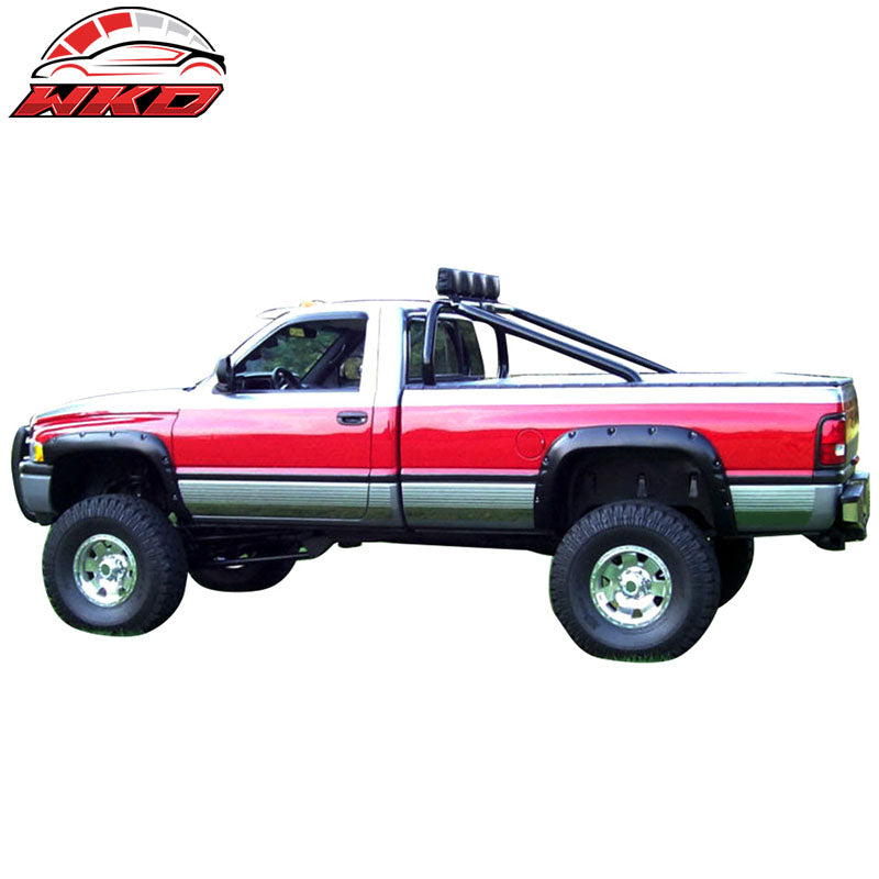 4PC Fender Flares 94-02 Ram1500 2500 3500 POCKET Style Smooth BLK ABS Rear+Front