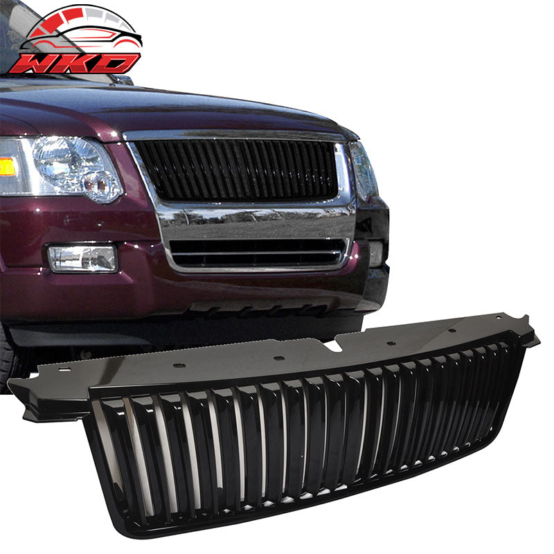 Fits 06-10 Ford Explorer Vertical Style Black Front Bumper Hood Grille Guard ABS