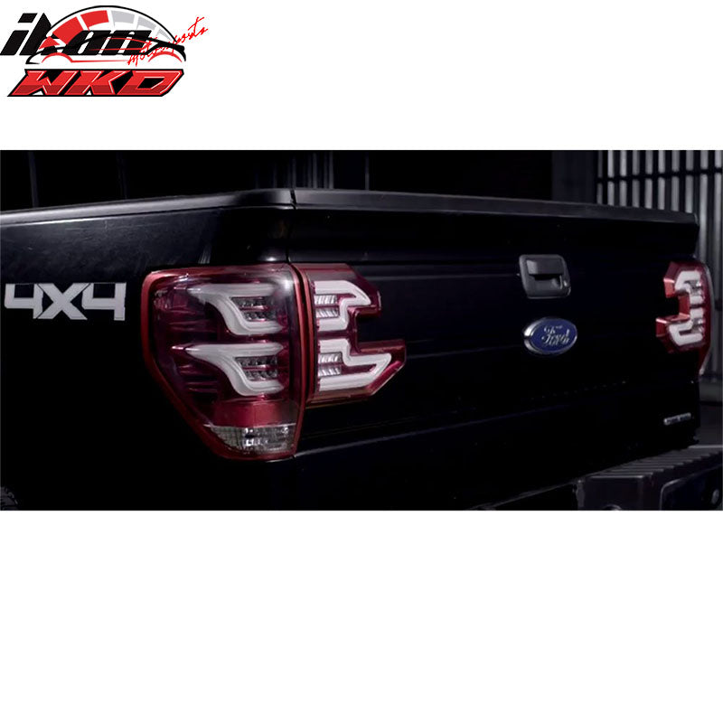 Fits 09-14 Ford F150 Sequential LED Tail Lights Clear Lens Red Housing