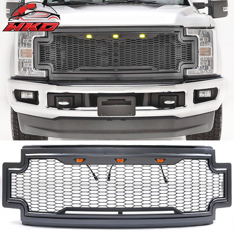 Fits 17-19 Ford F250 F350 LED Honeycomb Mesh Front Bumper Grille Hood ABS