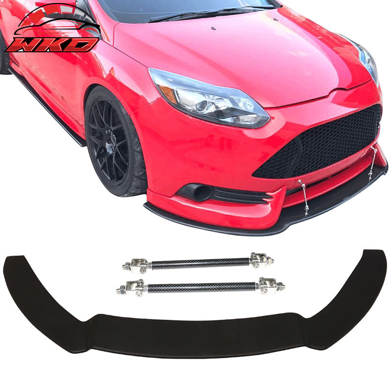 Fits 13-14 Ford Focus ST Coated Textured Matte Black Front Lip & Splitter Rod