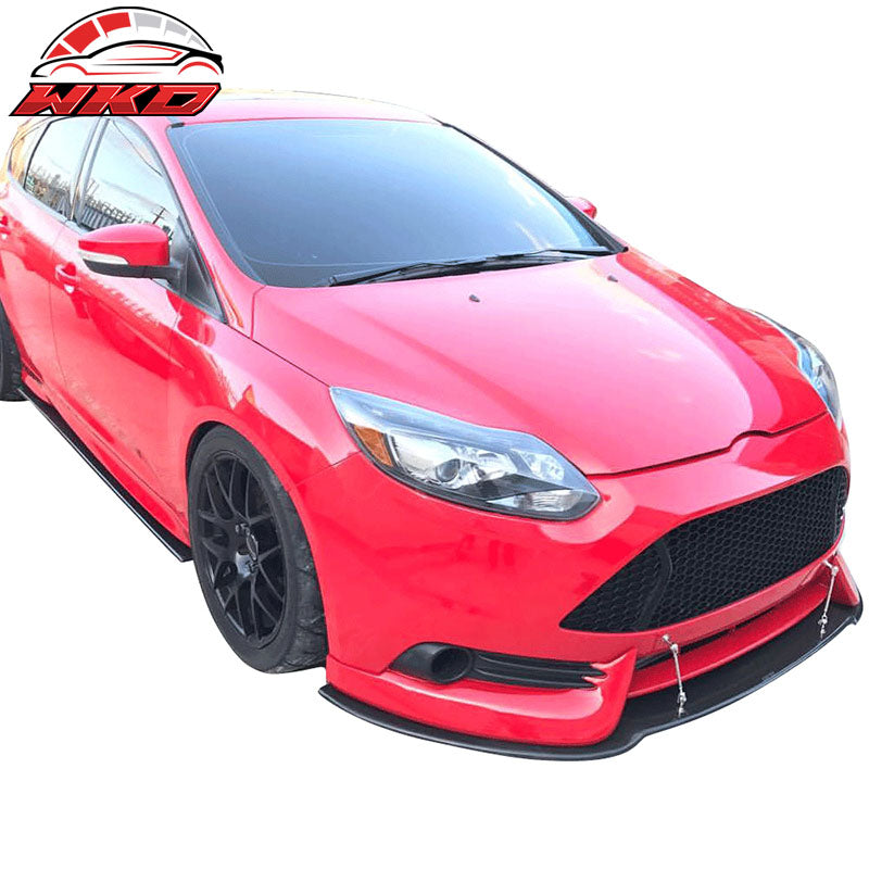 Fits 13-14 Ford Focus ST Coated Textured Matte Black Front Lip & Splitter Rod