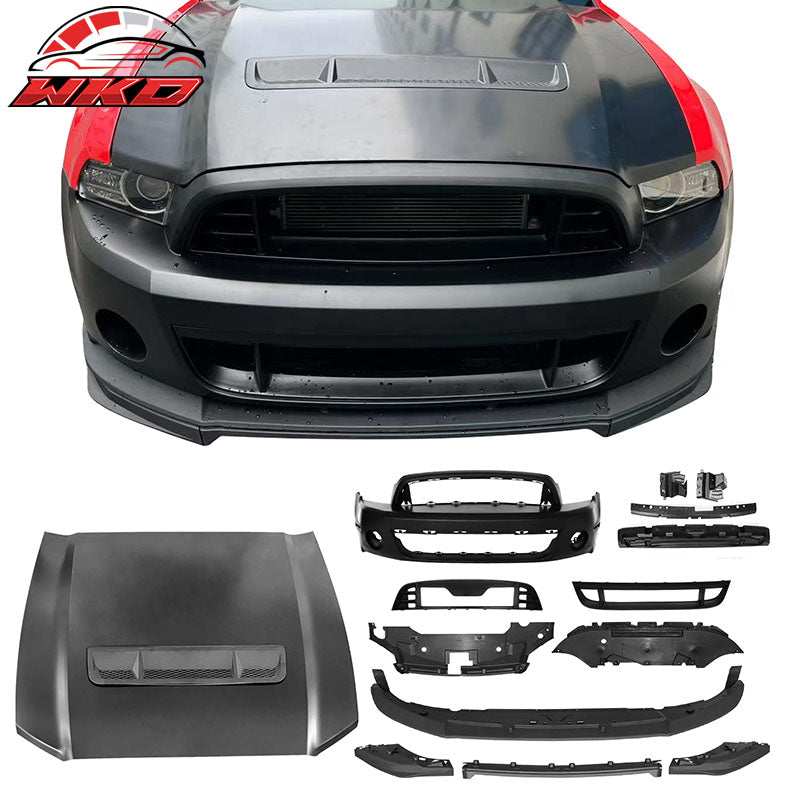 Fits 10-14 Ford Mustang Front Bumper Cover GT500 Conversion w/ Hood Grille Lip