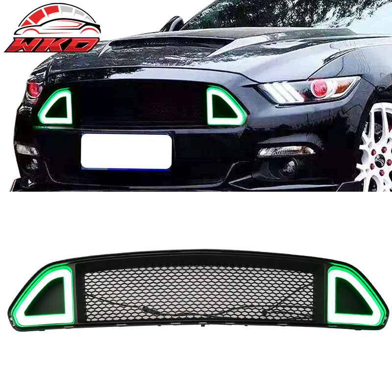 DRL Green LED Fits 15-17 Ford Mustang Front Hood Bumper Mesh Grill Grille