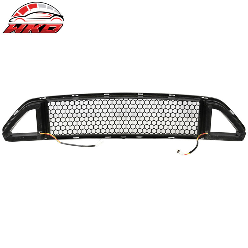 Fits 15-17 Ford Mustang IKON Style Front Upper Grille W/White DRL Yellow Signal