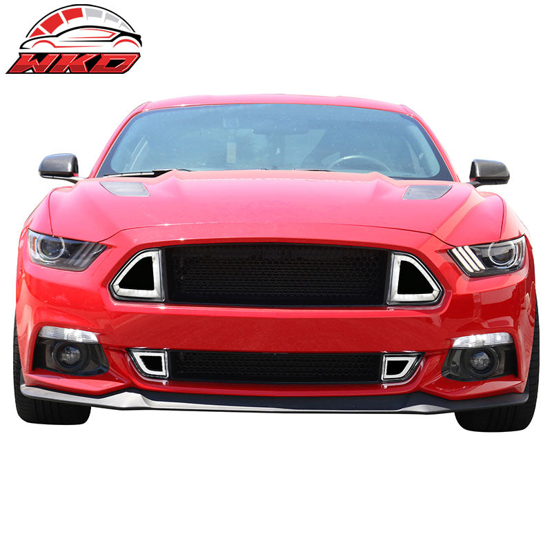 Fits 15-17 Ford Mustang IKON Style Front Upper Grille W/White DRL Yellow Signal