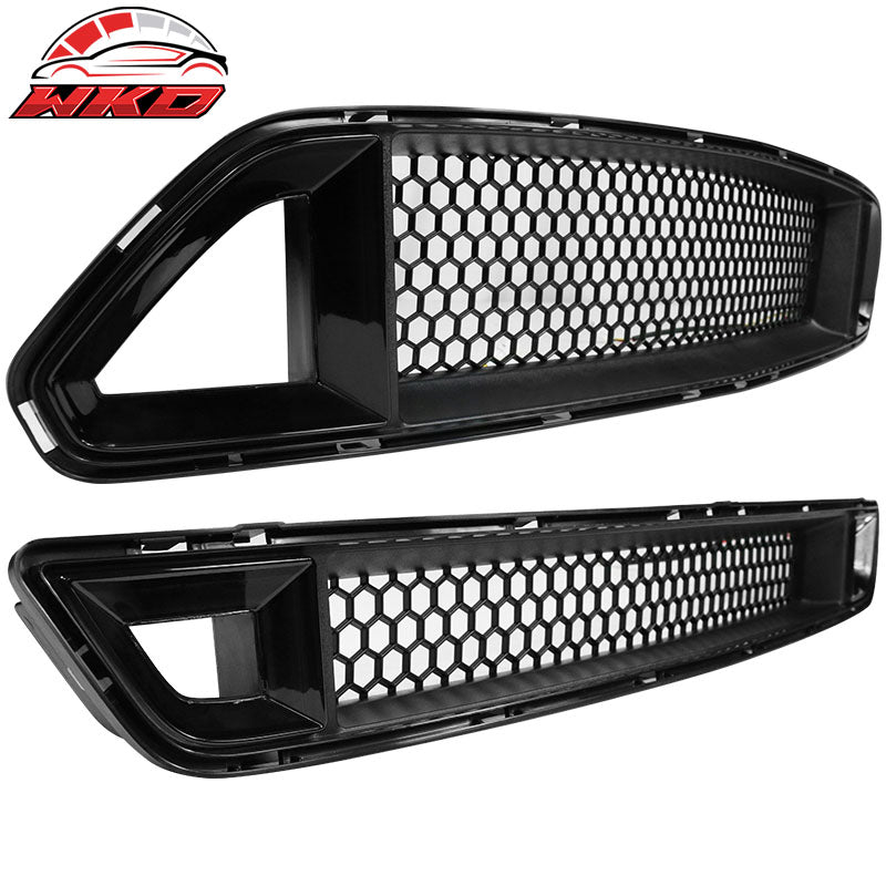 Fits 15-17 Mustang Front Upper + Lower Mesh Grille Smoked DRL LED W/ Turn Signal